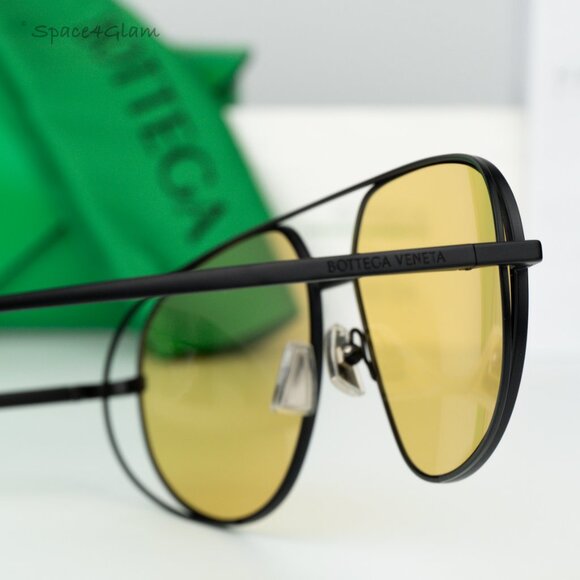 BRAND NEW Bottega Veneta BV1344S 002 Black Yellow Pilot Unisex Sunglasses - Picture 5 of 11